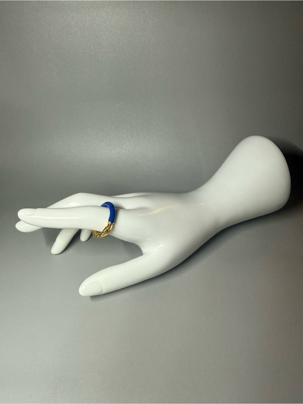 Blue Enamel and Gold Tone Ring Stack